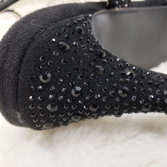 Black rhinestone high heel shoes clear toe strap - Picture 12 of 12